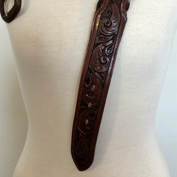 Brown Vintage Tooled/Braided Mexican Leather Belt - Picture 4 of 13